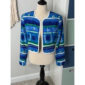 Vintage 1980s Cache Blue Floral Botanical Patchwork Open Jacket Blazer 14